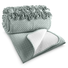 Fluwelen Bedsprei 220x240 – 3D Rozen Applicatie – Velours – Eucalyptus - pastel mint
