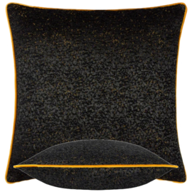 Kussenhoes Chenille met bies - zwart met gouden stiksels -50x50cm