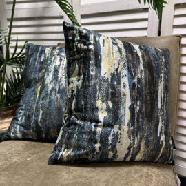 Set van twee velvet kussenhoezen - blauw, goud, bruin patroon ± 45x45cm