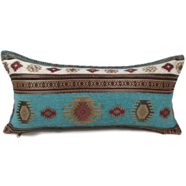 Esperanza Deseo ® kussen - Aztec, turquoise en ivoor ± 30x60cm