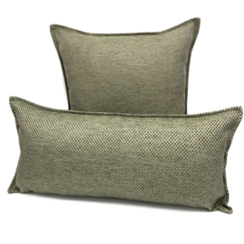 Esperanza Deseo ® kussen - Linnen meubelstof met grote lus - Taupe met olijfgroen ± 30x60cm