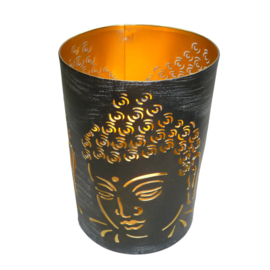 (Fairtrade) Waxinelichthouder metaal boeddha 15x10.5x10.5cm