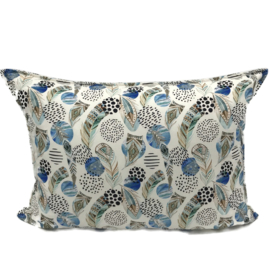 Ivoor kussen - Boho print met mint, bruine en blauwe veren ± 50x70cm