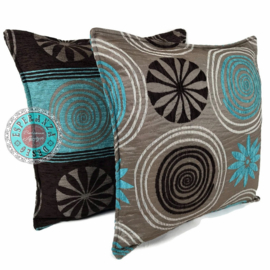 Esperanza Deseo ® kussen - Cirkels - turquoise met taupe ± 45x45cm