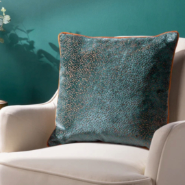 Kussenhoes velvet met bies - Petrol/Teal en brick - 45x45cm