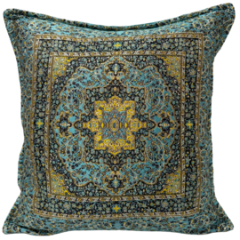 Esperanza Deseo ® kussen - Mandala little Flowers turquoise en geelgoud ± 45x45cm