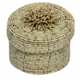 Fairetrade - handgemaakt doosje - kralen - beige 8x7x7cm