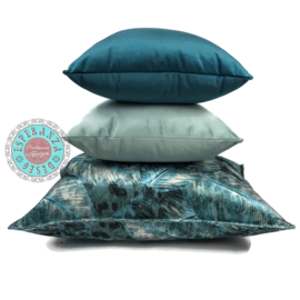 Esperanza Deseo ® kussen veren/bladeren print turquoise ± 45x45cm