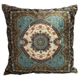 Kussenhoes - Mandala print - turquoise en ivoor - 42x42cm
