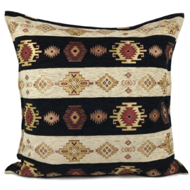 Esperanza Deseo ® vloer/lounge kussen - Aztec stripes - Zwart met creme ± 70x70cm