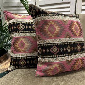 Set van twee kussenhoezen - kelim patronen - Crème, zwart, roze - 45x45cm