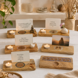 Mango houten - kaart-fotohouder - Lotus - amethist steentjes