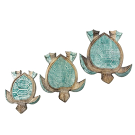 Set van drie houten schildpadden - turquoise groen - met ophang haakje