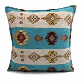 Esperanza Deseo ® kussen - Aztec stripes - turquoise en ivoor ± 45x45cm (stofcode CW)