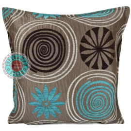 Esperanza Deseo ® kussen - Cirkels - turquoise met taupe ± 45x45cm