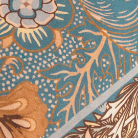 Kussenhoes katoen met kwastjes - vintage bloemen motief - petrolblauw en brickoranje - 50x50cm