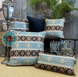 Esperanza Deseo ® vloer/lounge kussen - Kelim vintage blauw met zwart ± 70x70cm