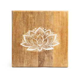 Altaartafeltje vierkant Lotus motief mangohout whitewash