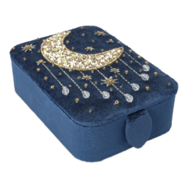 Sieraden / tarotdoos fluweel blauw met maan