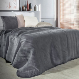 Bedsprei - Antraciet grijs - grafiet fluweel met visgraat motief 230x260cm