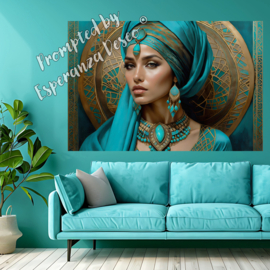 Canvasdoek "Turquoise and gold" 80cm x 120cm x 4cm dik