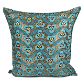 Turquoise kussen - pansy flowers ± 70x70cm