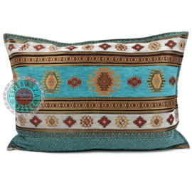 Esperanza Deseo ® kussen - Aztec, turquoise en ivoor ± 50x70cm