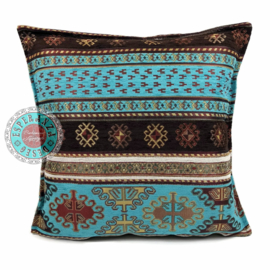 Esperanza Deseo ® kussen - Peru - turquoise en bruin ± 45x45cm