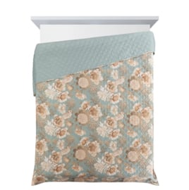 Bedsprei - met bloemen en vogel print - jade groen, mint, bruin en wit 220x240cm