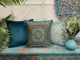 Esperanza Deseo ® kussen  - Mandala little Flowers turquoise en jade groen ± 45x45cm