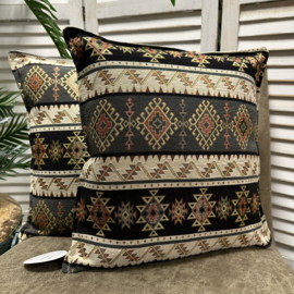 Set van twee kussenhoezen - kelim patronen - Crème, grijs, zwart - 45x45cm