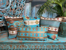 Esperanza Deseo ® kussen - Peru - turquoise en ivoor  ± 45x45cm