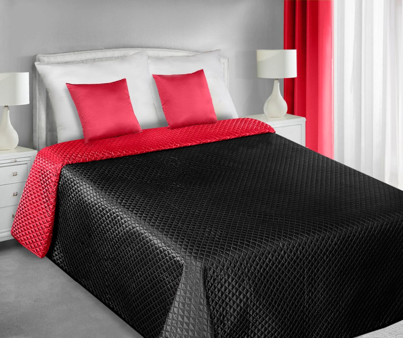 vloot rook Zwijgend Bedsprei - Zwart met rood (omkeerbaar) 200x220cm | Luxe bedspreien & plaids  | Esperanza Deseo ®