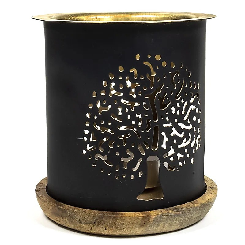 Aromafume olieverdamper, waxinelichtje  - Levensboom zwart, goud
