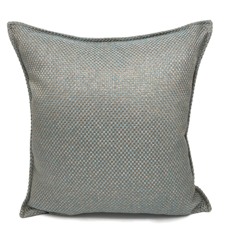 Esperanza Deseo ® kussen - Linnen meubelstof met grote lus - Taupe met licht turquoise ± 45x45cm