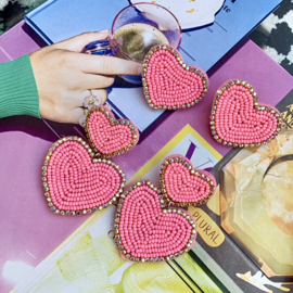 EARSTUD | SPARKLE BEADS HEART | PINK