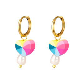 EARRINGS | HEART MULTICOLOR PASTEL | RVS GOLD