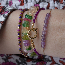 PURPLE/GOLD STONES | BRACELET | RVS GOLD