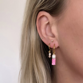 EARRING | ONE PIECE | PINK SHELL/PEARL | RVS SILVER/GOLD