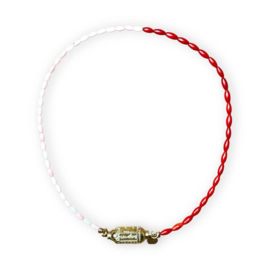 PRAYER BOX BEADS NECKLACE | 1/2 WAY RED/PINK | RVS GOLD