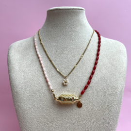 PRAYER BOX BEADS NECKLACE | 1/2 WAY RED/PINK | RVS GOLD