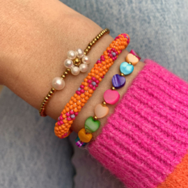 BRACELET | FLOWER PEARL | RVS BEADS GOLD