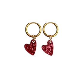 EARRINGS GLITTER HEART | PINK | RVS SILVER/GOLD