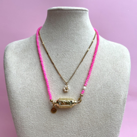 PRAYER BOX BEADS NECKLACE | PINK | RVS GOLD