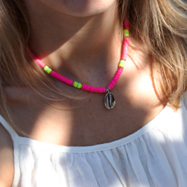 SURF NECKLACE | SHELL SILVER | NEON PINK