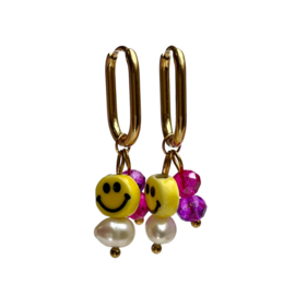 EARRINGS SMILEY | PINK/PURPLE PEARL | RVS SILVER/GOLD