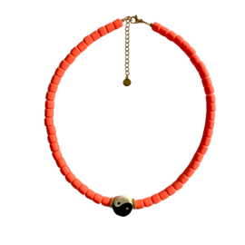 RUBBER BEADS NECKLACE | YIN YANG | NEON ORANGE