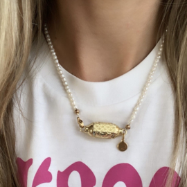 PRAYER BOX NECKLACE | MINI PEARL | RVS GOLD