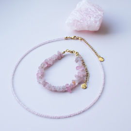 BRACELET | CHIP STONES ROSE QUARTZ | RVS SILVER/GOLD