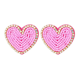 EARSTUD | SPARKLE BEADS HEART | PASTEL PINK